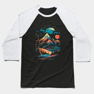 breathtaking mountain landscape with majestic trees and towering peaks in the background Baseball T-Shirt